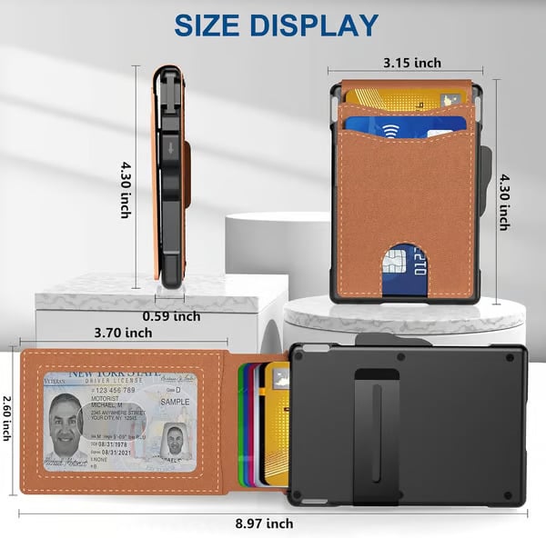 🔥Wallet for Men - with Pop Up Aluminum Case Money Clip Slim Leather Slots Credit Card Holder RFID Blocking Bifold Minimalist Wallet