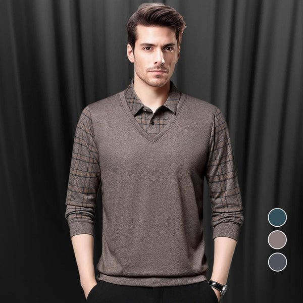💖Limited Sale 50% OFF💖Men's Faux Two-Piece Long Sleeve Top